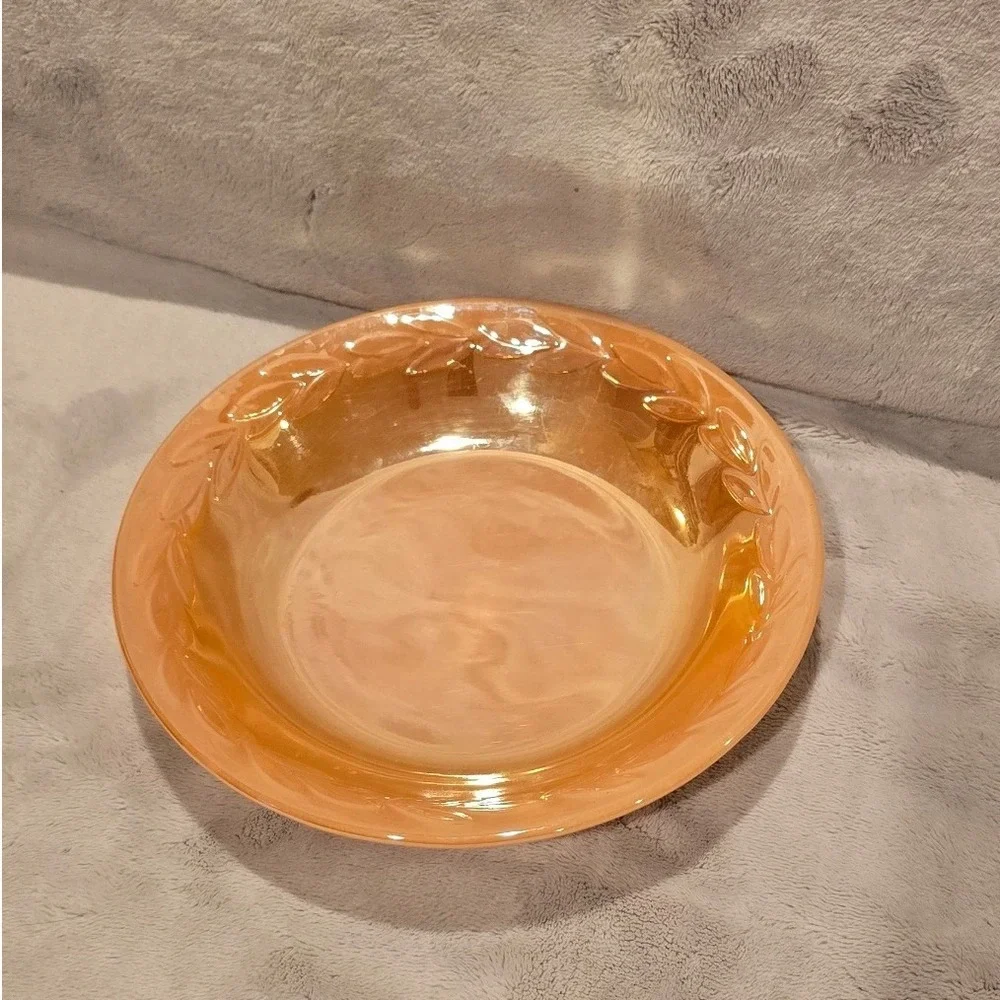 Vintage Fire-King Peach Lustre Laurel Leaf Milk Glass Salad Plate MCM
